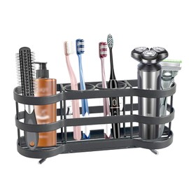 Wall Mount Toothbrush Holder for Shower Stainless Steel Toothbrush Stand, Self-Adhesive Wallmount/Countertop 4 Slots Bathroom Accessories Organizer (Black 1)