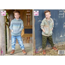 King Cole Aran Knitting Pattern - 6222 Children's Hooded Sweater & Cardigan