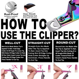 GA&EN Chameleon Premium Adjustable Nail Clippers for Acrylic Nails, Stainless Steel Cutter Trimmer for Artificial Fake False Tips Manicure Sharp Blade Clip Tool for Salon Home Nail Art Beauty Design DIY