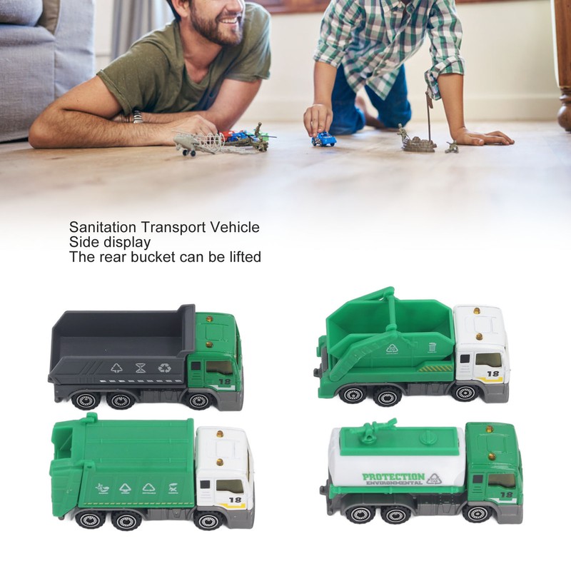 4 Pcs Garbage Truck Toy 1/32 Scale Inertial Drive Sanitation