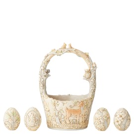 Enesco White Woodland Basket with 4 Eggs Figurine