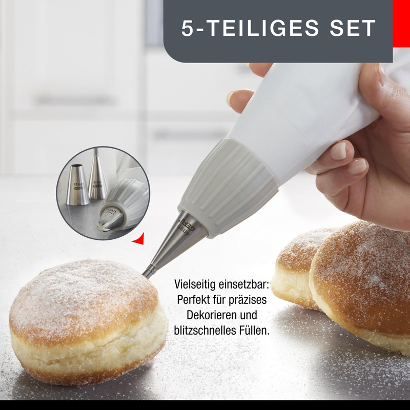 Gefu Piping Bag Set Decore, 5-Part, Decoration Tips, Baking Aid,
