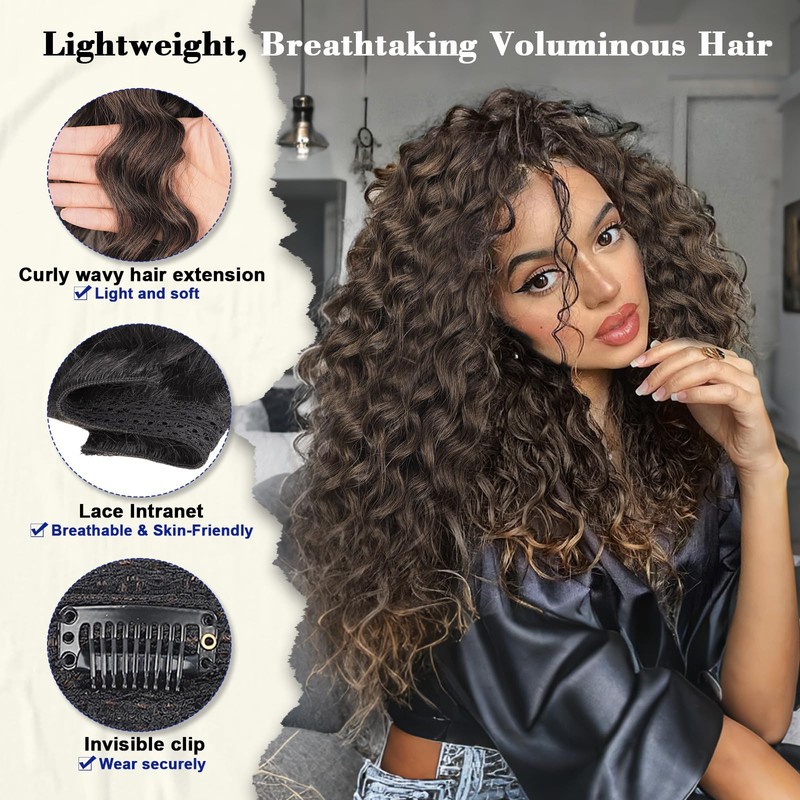 Curly Clip in Hair Extensions 18 Inch, QGZ Yaki 4PCS