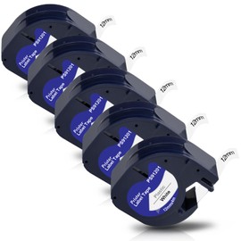 Pristar Compatible Label Tape Replacement for Dymo LetraTag Label Tape 91221 91201 S0721660 for Dymo Letratag LT-100H LT-100T LT-110T QX50 XR XM 2000 Plus Plastic 12mm x 4m Black on White 5 Pack