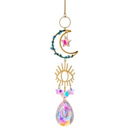 Crystal Moon Palm Drop Star Sun Catchers，Prisms Suncatchers for Windows for Hanging Glass Rainbow Suncatcher Glass Crystal Suncatcher Pendant Feng Shui Wedding Home Window Ornament (blue cyrstal eye)