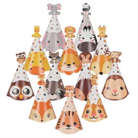 YOIOZAIZAI 12PCS Animal Birthday Party Cone Hats Cute Jungle Safari Zoo Paper Party Crown Hat For kids Pet Birthday Jungle Safari Zoo Animal Theme baby shower Party Decor