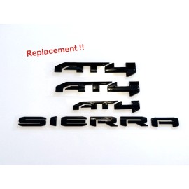 GMC 4PCS Gloss Black AT4 Emblem Sierra Letters Fit GMC Sierra 1500 2500HD 3500HD