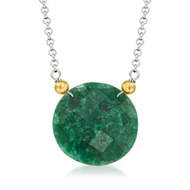 Ross-Simons 20.00 Carat Emerald Pendant Necklace in 14kt Yellow Gold and Sterling Silver. 20 inches