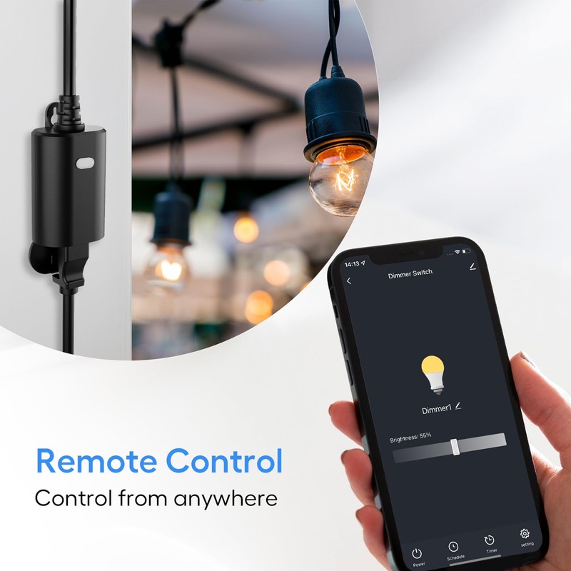 Eva's Light Smart Dimmer Plug, WiFi Outdoor Smart Plug, IP65