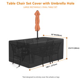 Kovshuiwe Rectangle Patio Table Cover with Umbrella Hole Heavy Duty Waterproof 600D Oxford Fabric Outdoor Lawn Patio Furniture Covers (Square-108 Lx 82" W x 23.6" H)