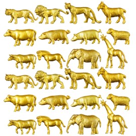 Deekin 24 Piezas Juguetes de Figuras de Animales de Plástico Dorado Figuras de Animales del Zoológico Safari Mini Adornos para Tartas de Animales de la Selva para Fiesta de Cumpleaños Temática