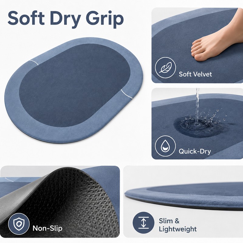 Bathroom Bath Mat for Shower and Entrance - Soft Absorbent