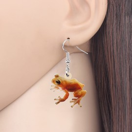 DUOWEI Sitting Cottagecore Frog Earrings Jewelry Acrylic Toad Dangle for Women Girls Kids Cute Aesthetic Froggy Gifts (Orange)