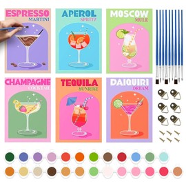Hengrongshen Paint by Numbers Adults, Pack of 6, DIY Paint by Numbers, Paint by Numbers, Cocktail with Brushes and Acrylic Paints for Home Decor, Without Frame, 20 x 30 cm Frame