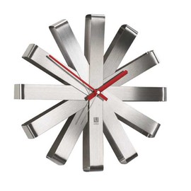 Umbra Ribbon Modern 12-inch, Battery Operated Quartz Movement, Silent Non Ticking Wall Clock, Stainless Steel, Medium