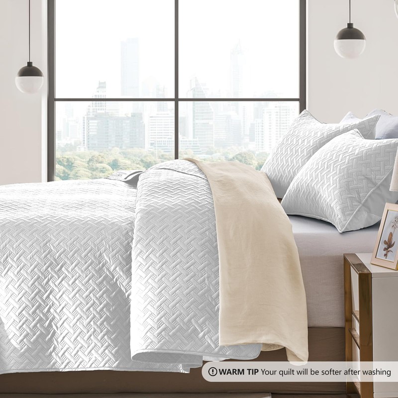 FLYMME Queen Quilt Bedding Set White Lightweight Bedspreads Full Size,Modern