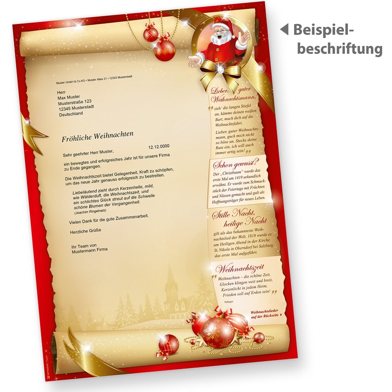 Santa Claus Christmas Letter Paper on Both Sides (50 Sheets)