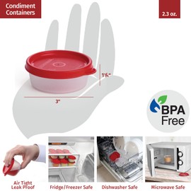 Condiment Cups Containers with Lids- 4 pk. 2.3 oz.Salad Dressing Container to go Small Food Storage Containers with Lids- Sauce Cups Leak proof Reusable Plastic BPA free for Lunch Box Picnic Travel