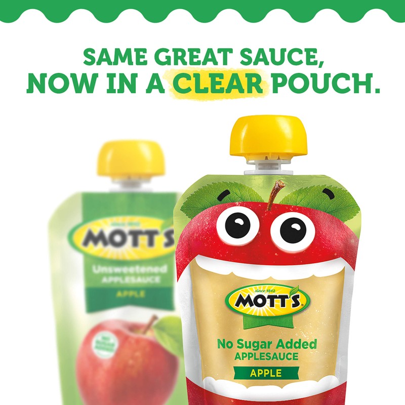 Mott's No Sugar Added Applesauce, 3.2 oz Clear Pouches, 4Count