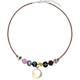 PRINCESS CUTENESS STORE Percy Jackson Annabeth Chase Brown Faux Leather Cord Colorful Painted 8PCS Wooden Bead Demigod Olympian Necklace + Father's College Ring