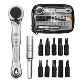 Omninmo 12pc 1/4 Mini Ratchet Wrench Pocket Screwdriver Set Mini Ratchet Screwdriver Set Wrench Adjustable Wrench Bits Set Screwdrivers with 90 Degree Mini Offset Reversible Drive Handle Multi Hex Bit