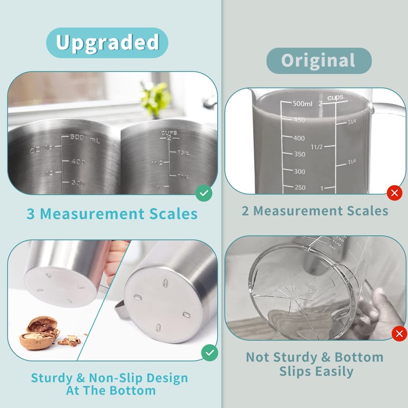 Newness Stainless Steel Measuring Jug with Handle – 3 Measuring