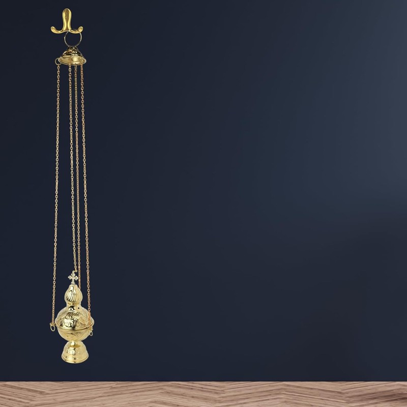 Needzo Carved Hanging Brass Censer, Religious Incense Burner, 33 Inches