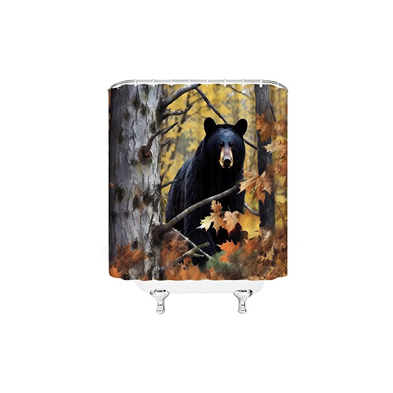 KDYDK Black Bear Shower Curtain Rustic Autumn Fall Forest Farmhouse