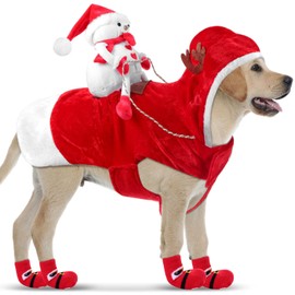 Aliceset 5 Pcs Christmas Dog Costume Set Include Dog Santa Claus Clothes and Xmas Pet Sock Running Santa Claus Riding on PET Cosplay Costumes for Dog Cat Holiday Dressing up Supplies (Medium)