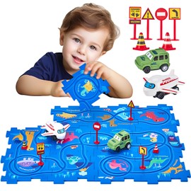 hahaland Puzzle Racer Kids Car Track Set - 5x5 Inches Larger Size of Each Piece Toys for Ages 3-4 for Kids 3 Year Old Boy Toys for 3-5 Birthday for Grandkids