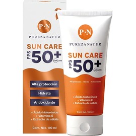 PUREZA NATUR Protector solar facial FPS 50+ con Acido Hialurónico. Vitamina E + Extracto de sábila | Crema protectora contra rayos UVA UVB hidrata la piel y protege, bloqueador textura ligera 100ml