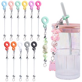 KINCHYGO, 11 Pack Beadable Cup Charm With Blank Bar Compatible for Standard Straws Tumbler Jewelry Making 11 Color
