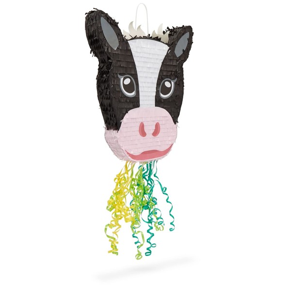 Pull String Cow Pinata for Farm Birthday Party Decorations, Girls and Boys Baby Shower Supplies (Small, 16.5 x 13 x 3 In)