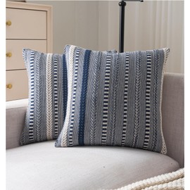 Cethom Boho Throw Pillow Covers 18x18 Inch Set of 2, Farmhouse Decorative Couch Pillow Cases, Navy Blue Accent Pillows of Bed, Sofa Bedroom Living Room Home Decor Cushion Cover