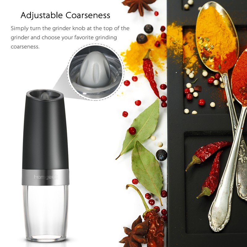 Homgeek Portable Automatic Electric Gravity Pepper Grinder Blue LED Light