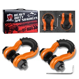 AMBULL Shackles 3/4" D Ring Shackle (2 Pack) 45,000lb Break Strength with 7/8" Pin, Anti Theft Security Screws, Isolator & Washer Kits for Use with Tow Strap Winch Truck Vehicle Recovery, Orange