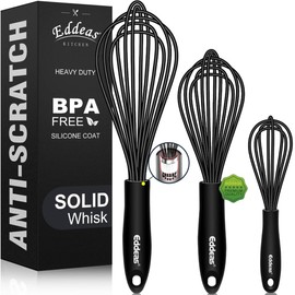 Eddeas Whisk,Silicone Whisks for Cooking non Scratch Protect your ceramics from sticking to pots and pans.7+9+11in wisk.Perfect for Blending, Whisking, Beating.Dishwasher safe and BPA free.3pcs Black
