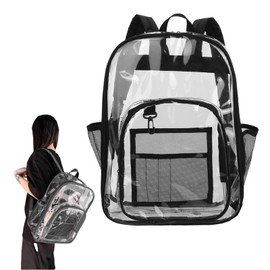 Omevett Clear Backpack Transparent See Through Bag Waterproof Bookbag PVC School Bag with Adjustable Straps for Men Women College Football Game Conventions Concerts Gym Picnic (42 x 33 x 15cm, Black)