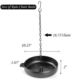 Rain Chain Anchoring Basin, Metal Bowl for Rain Chain Downspout Gutters, Black Rain Chain Basin of Chain Display for Outdoor Garden, Lawn and Patio Water Feature, 10.23 inch Diameter, 2 Inches High