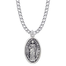 True Faith Jewelry Sterling Silver St Jude Medal Patron Saint Pendant Necklace Religious Jewelry, 7/8 Inch