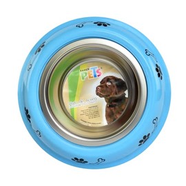 Fancy Pets Plato de Acero con Base Decorada para Perro Color Gris/Azul para 8 Onzas