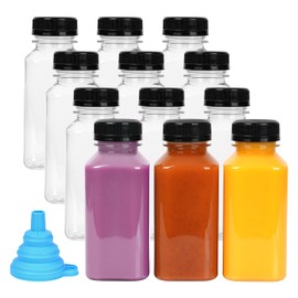 Winter Shore 270 ml Reusable Plastic Bottles for Filling [Pack of 12] - Clear Empty Juice Bottles for Filling with Leak-proof Lids & Funnel - for Mini Fridge, Water & Smoothies