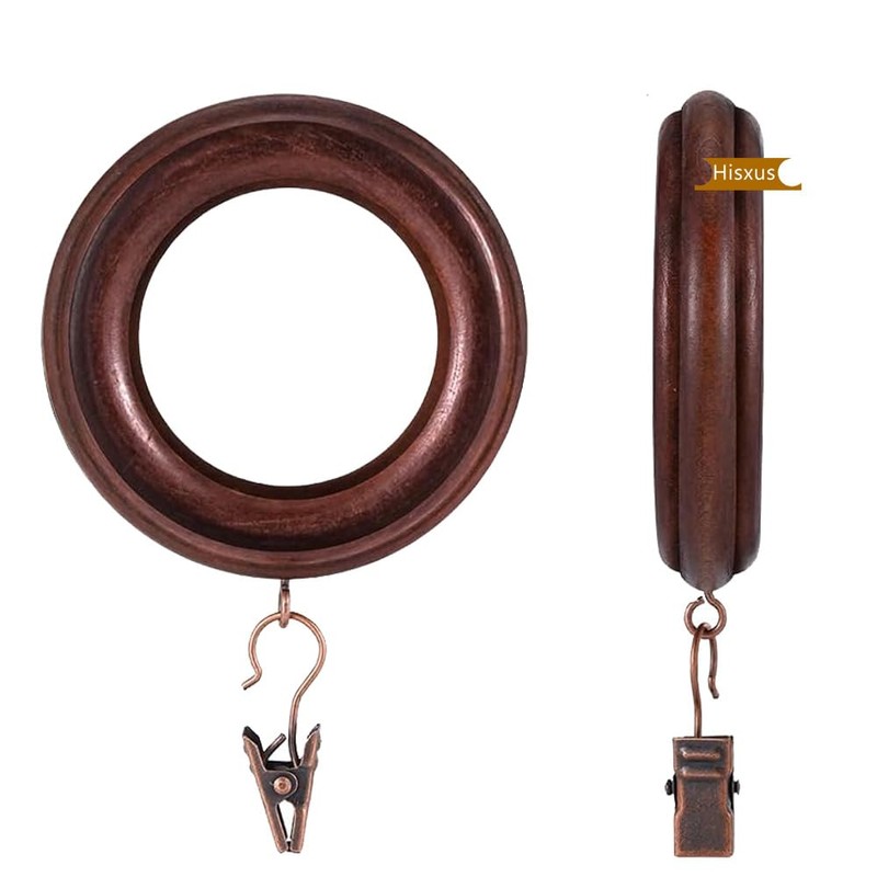 20 Pack Wooden Drapery Curtain Rod Rings with Clips 3
