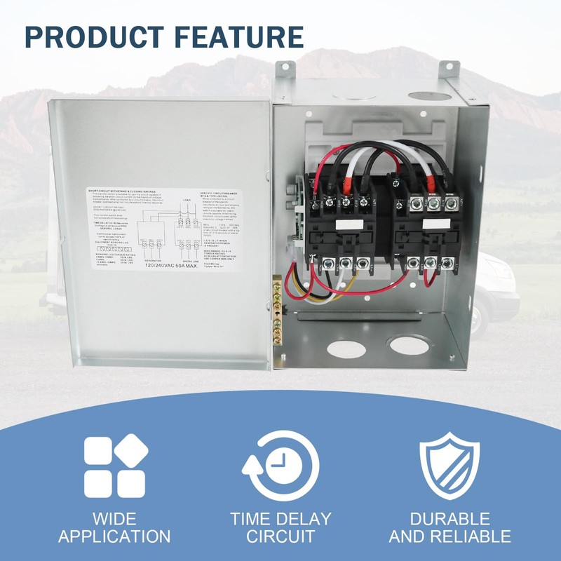 Nirakoka RV Automatic Transfer Switch, Rated 240VAC 50A 70A Neutral