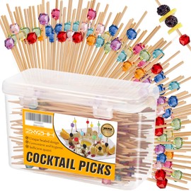 200 Pieces Toothpicks for Appetizers - Multicolor Bamboo Long Cocktail Picks for Appetizer Skewers Fancy Food Toothpicks with Storage Box