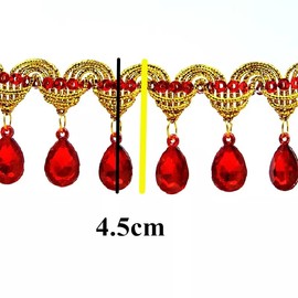 Yulakes 2.2 Meters Rhinestone Fringe Tassel Diamond Crystal Rhinestone Border Tassel Chain Sparkly Rhinestone Applique for Bridal Costume Embellishment Clothing Accessories 4.5cm (Red)