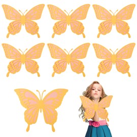 7 Sets Large Butterfly Decorations Party, 3D Butterfly Party Decor in 2 Layer Design Butterfly Wall Stickers for Birthday Girls Bedroom Wedding Party Decor (2 Sizes, Pink)