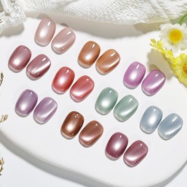 JODSONE Jelly Cat Eye Gel Nail Polish Set (with Base Coat &Top Coat & Magnet Stick) Sweet Gentle Jelly Cat Eye