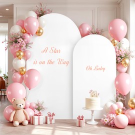 7.2 and 6FT White Arch Covers Set of 2, Stretchy Spandex Fabric Arch Backdrop Cover, Double-Sided Fitted Wedding Arch Backdrop for Baby Shower Birthday Party Photo Booth Decoration