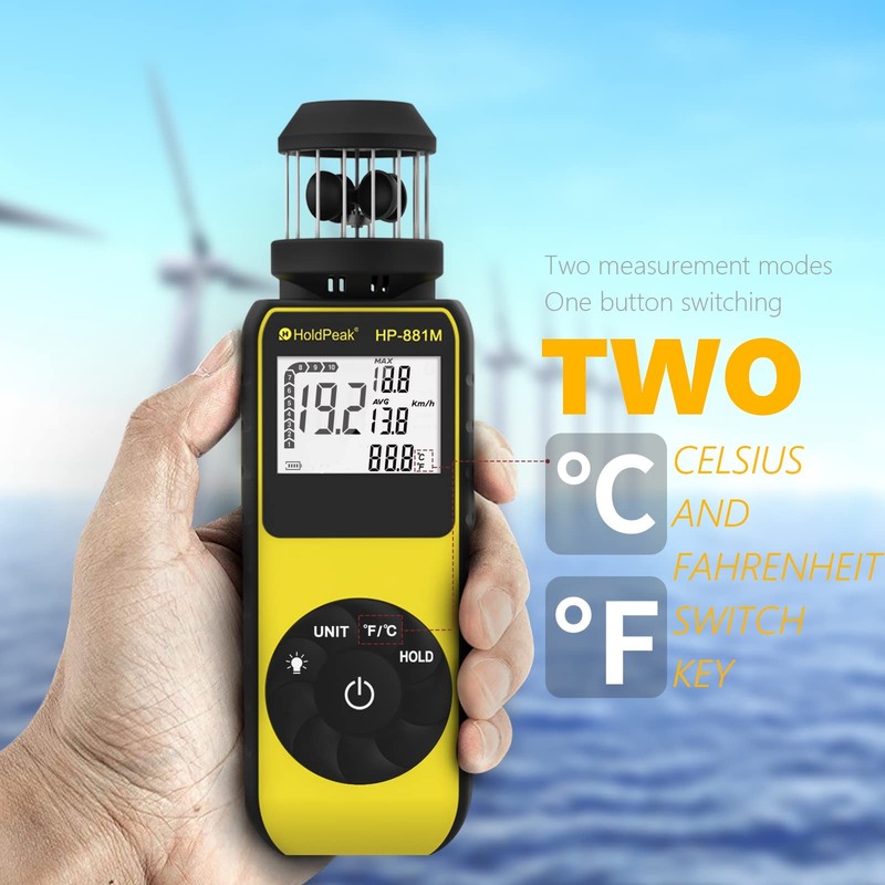 New Digital Anemometer Handheld Wind Speed Meter, HOLDPEAK 881M Digital